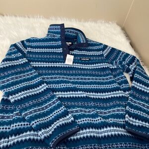 New Lands' End Blue Patterned Fleece Quarter Snap Medium